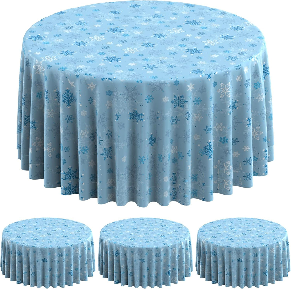 3Pcs Christmas Snowflake Plastic Party Tablecloth Decorations,Disposable Light Blue Snowflake Xmas