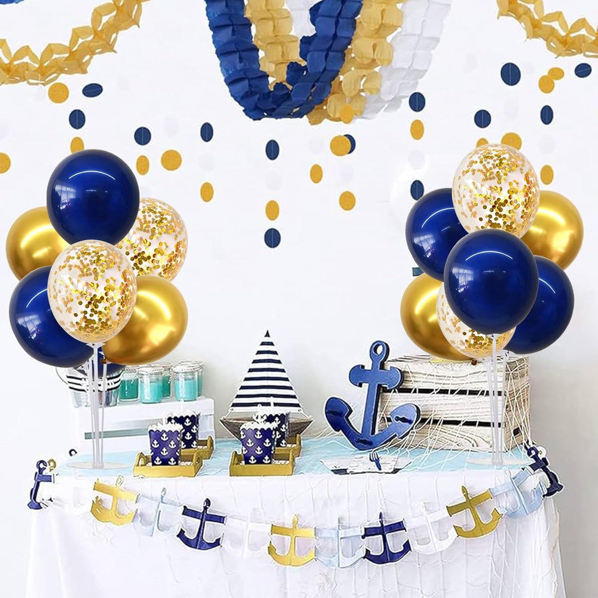 TONIFUL 6 Set Navy Blue Gold Balloon Centerpieces for Table,Balloon Arch Kit for Graduation