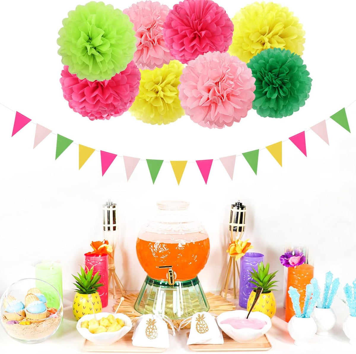 Hawaii Pool Party-Decorations Streamers - 35pcs Tissue Pom Poms,Tropical Jungle Birthday Supplies