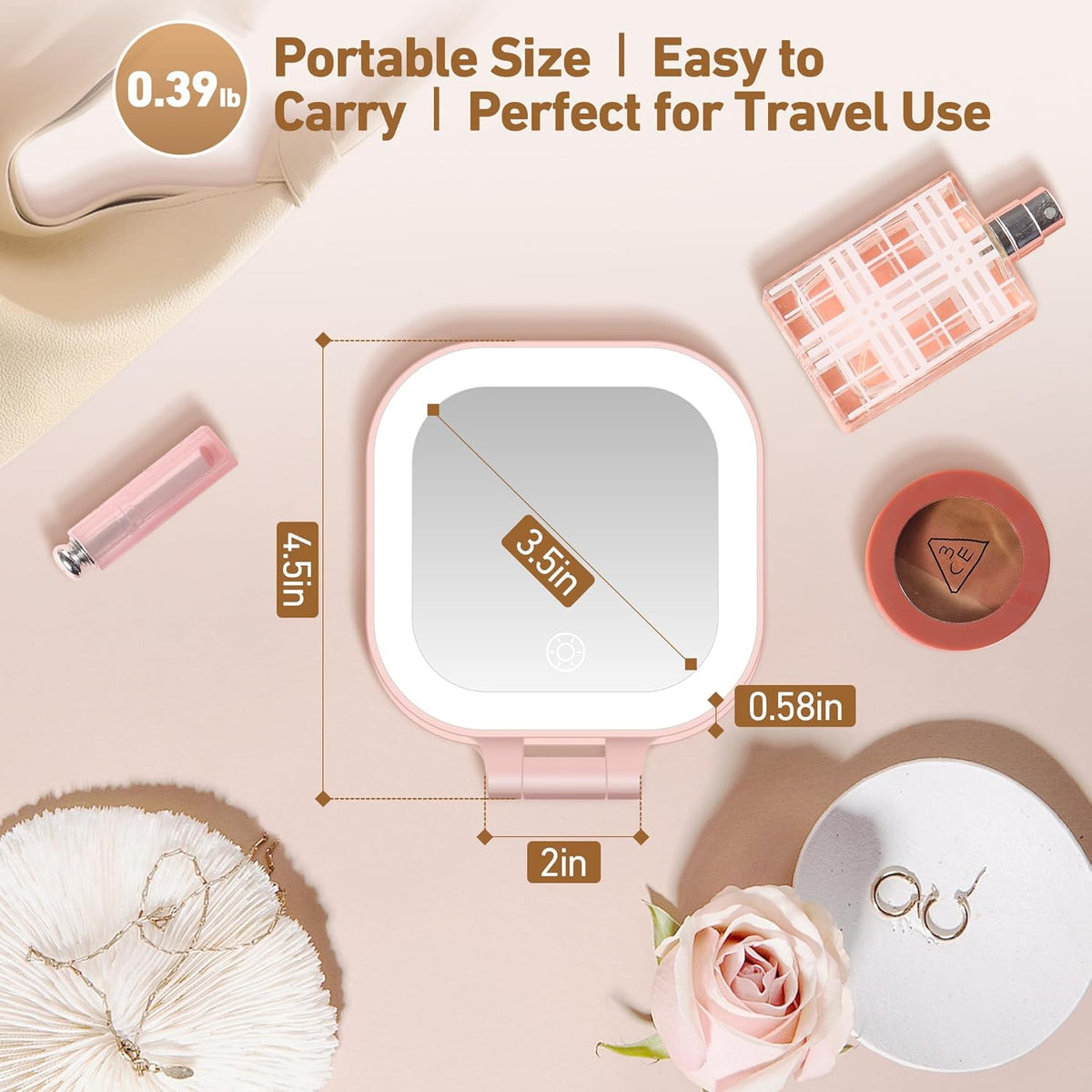 Travel Mirror with Light, 1x/30x Magnifying Mirror with 3 Color Lights and Adjustable Brightness