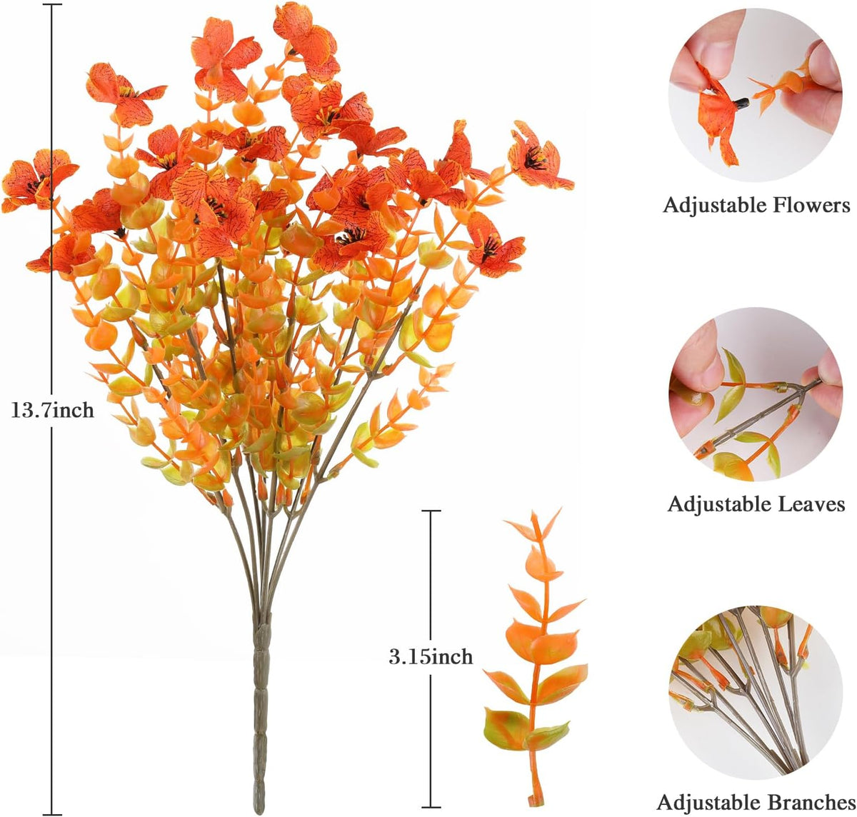 AmyHomie 16 Bundles Orange Artificial Fall Flowers for Outdoors Fall Decor UV Resistant Fake Mums