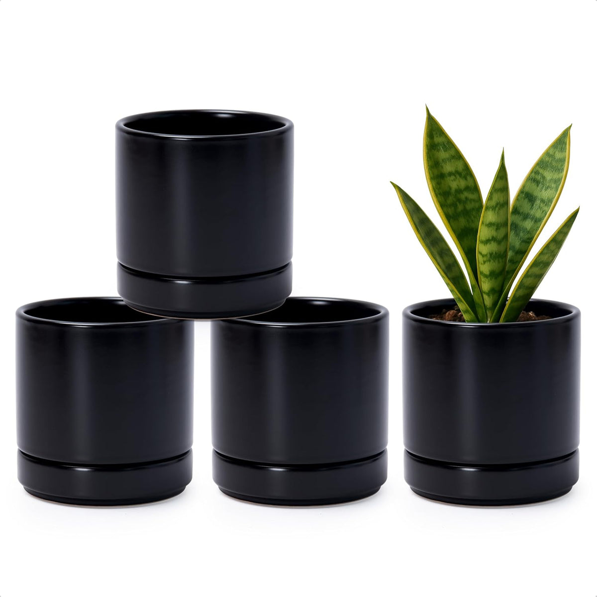 D'vine Dev Set of 4 Small Ceramic Plant Pots, 4.7 Inch Succulent Planter Pot for Plants with
