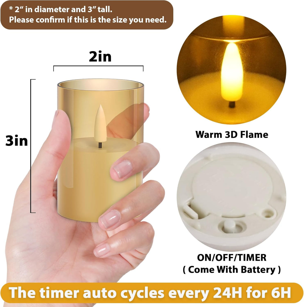 12Pack Flickering Flameless LED Candles with Timer, Battery Powered - Small Pillar & Votive