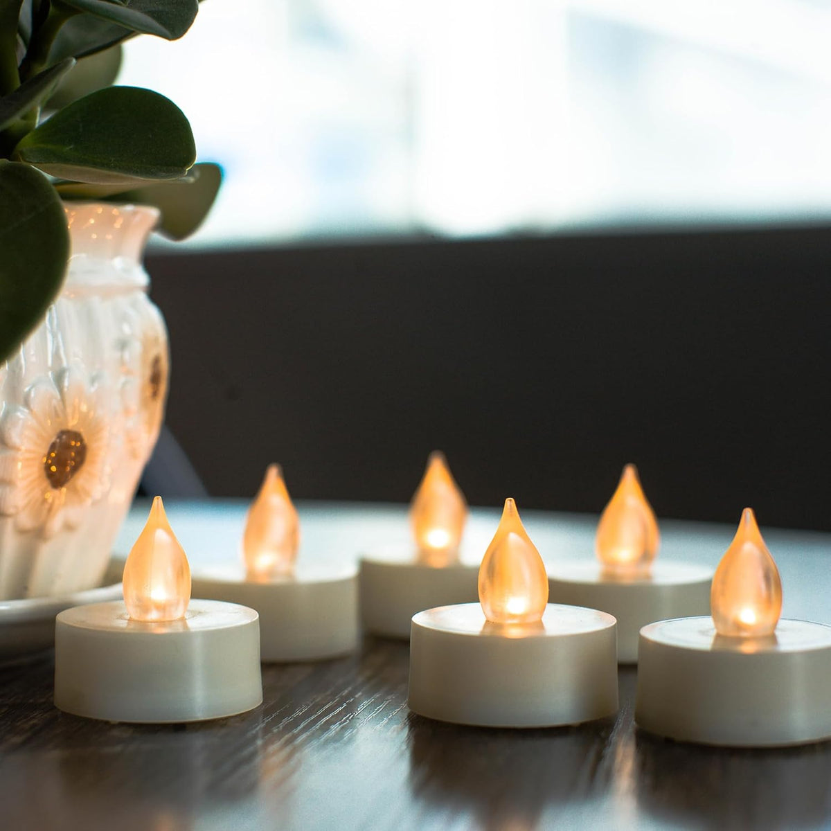 6 Flameless Votive Tealight Candles with 6-hour Daily Cycle Time Flickering Battery Operated