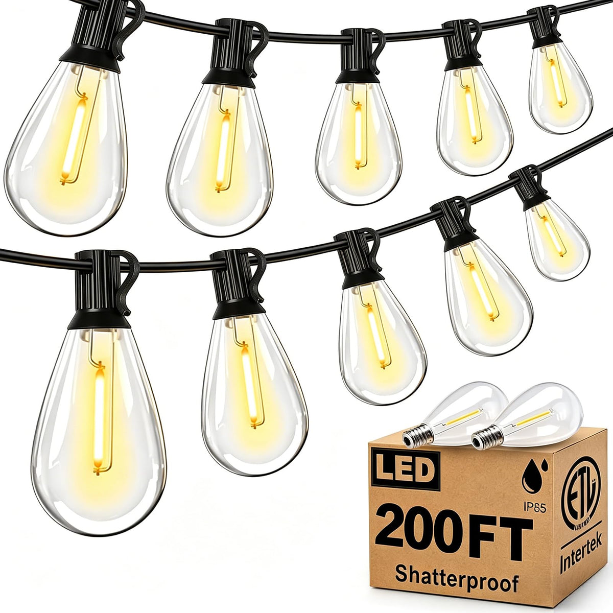 Tenmiro 200FT Outdoor String Lights, Ultra Long LED Patio Lights with Shatterproof High Brightness
