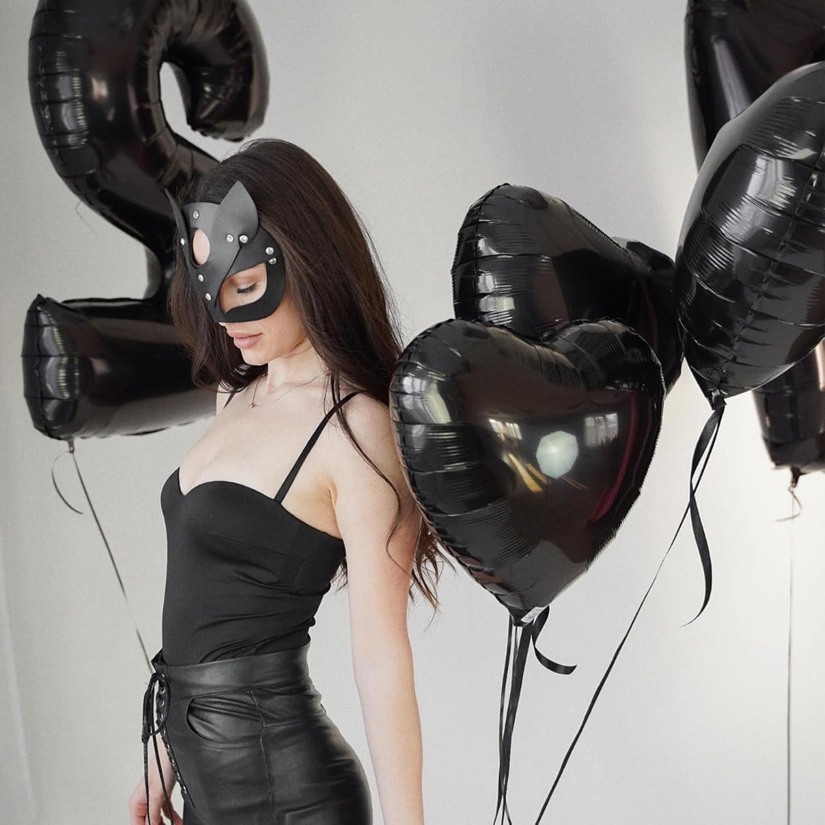 Black Heart Balloons,10Pcs Black Foil Heart Shaped Love Balloons,18Inch Helium Polyester Film