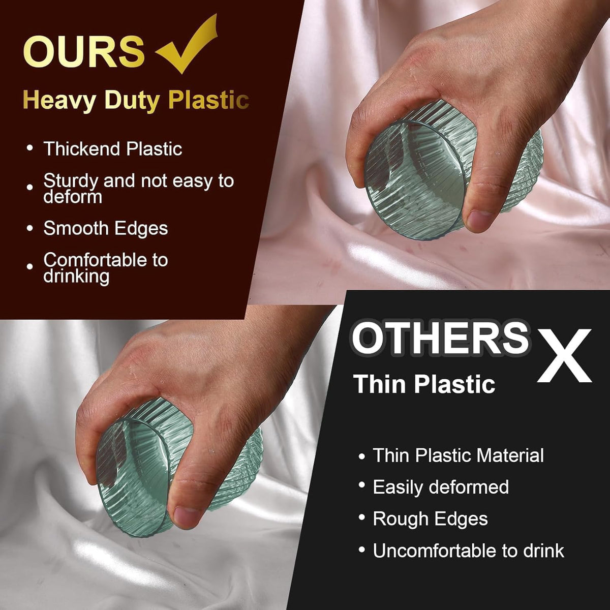 40 Pack Plastic Ribbed Wine Glasses, 14Oz Origami Disposable Wine Glasses Unbreakable Clear Plastic