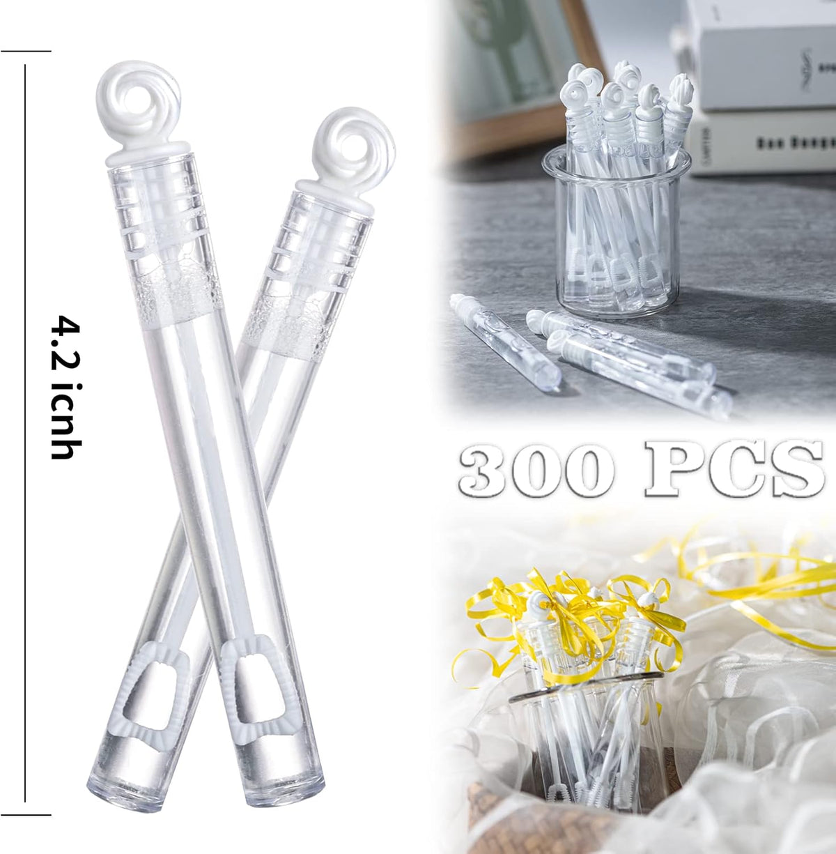300 Pack Mini White Bubble Wand Party Favors, Perfect Bubble Stick Bulk Toy For Weddings Reception