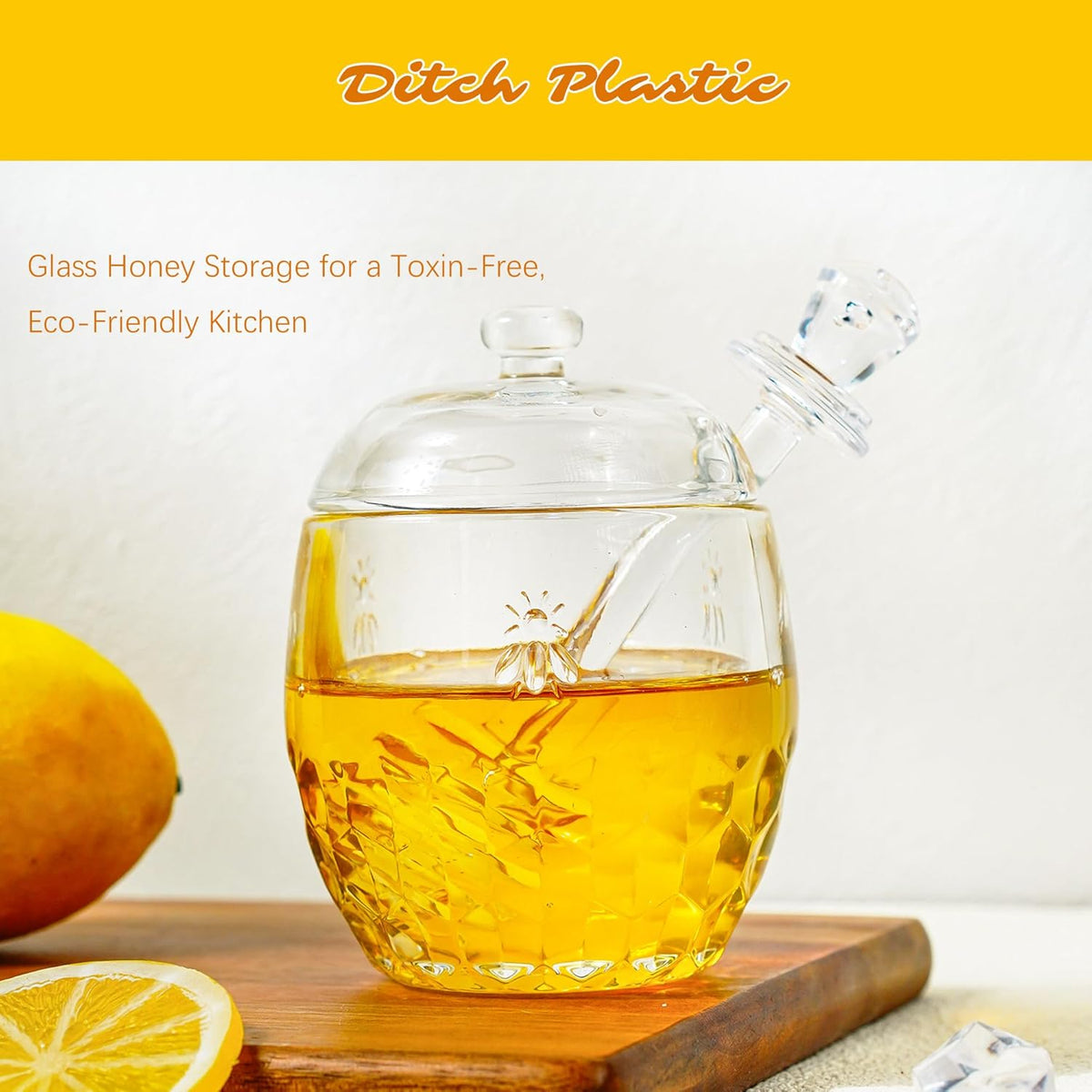 kanpura Honey Pot with Dipper and Lid Glass Honey Jar with Dipper Wide Mouth Honey Containers