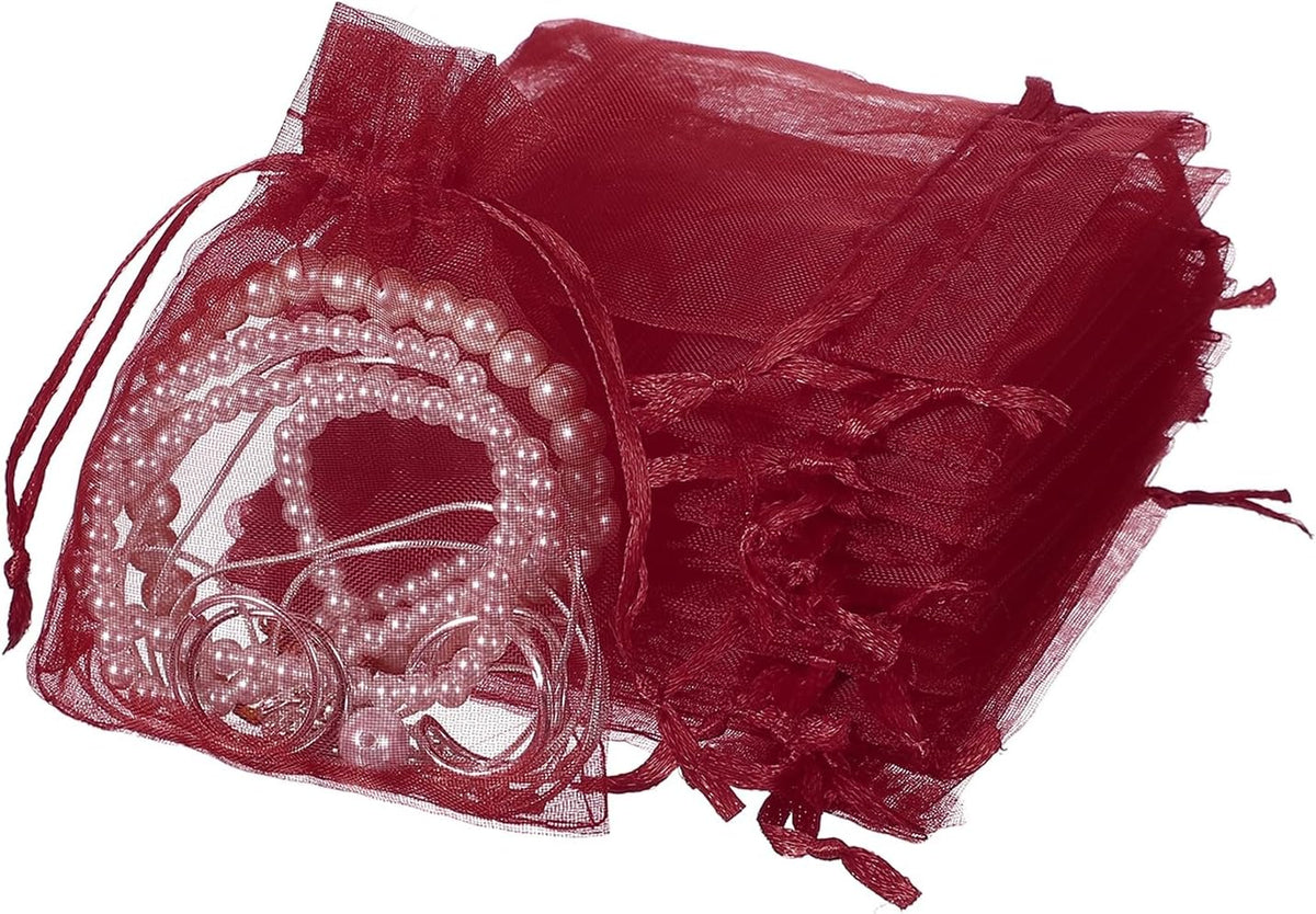 uxcell 50 Pcs Organza Gift Bags, 2.7x3.5 Inch Drawstring Pouches Jewelry Gift Bags, Small Wedding