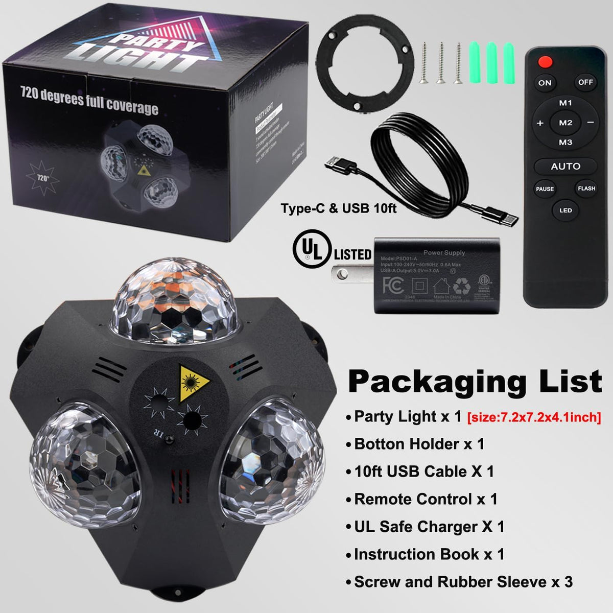 Disco Ball Lights for Parties, Party Dj Lights 3 Magic Ball Sound Activated Strobe Stage Disco Dj