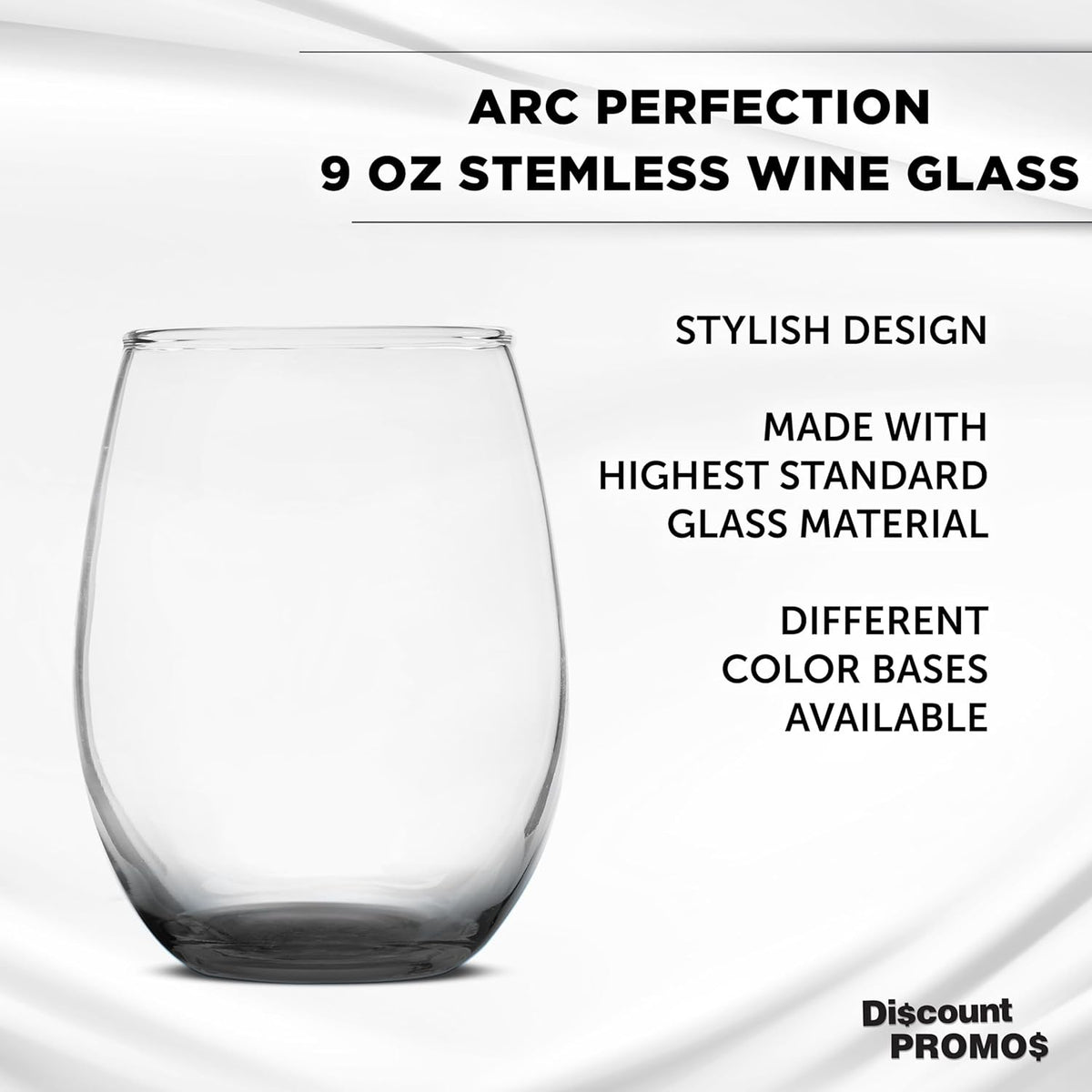 DISCOUNT PROMOS Stemless Wine Glass 9 oz. Set of 10, Bulk Pack - Great for Wedding Favors