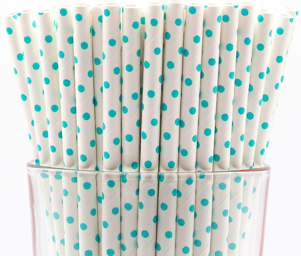 Pack of 900 Teal Blue Polka Dot Biodegradable 4-Ply Paper Drinking Straws (Compostable, Non-toxic