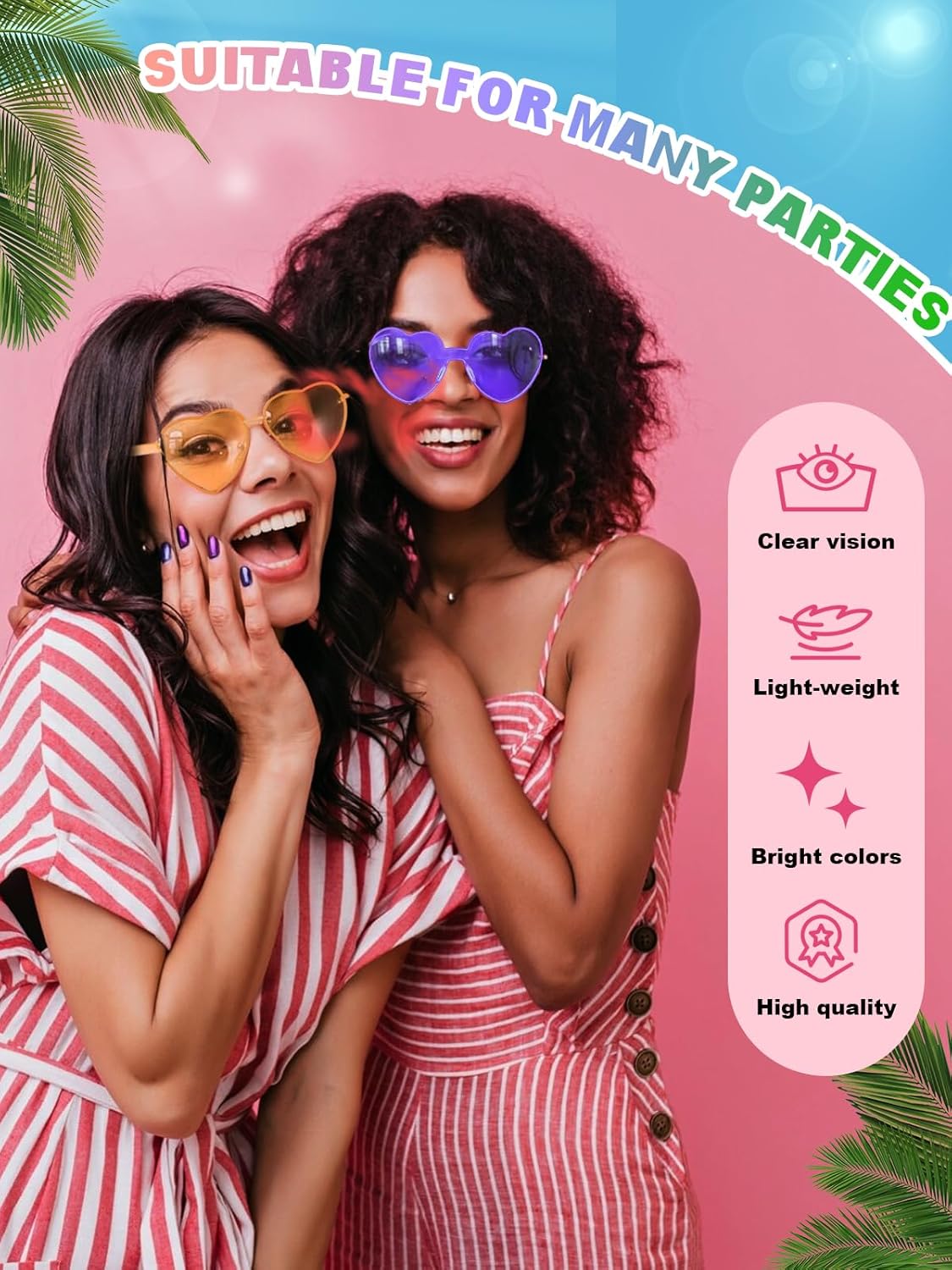 12 Pairs Heart Shaped Sunglasses for Women Colorful Glasses Fun Trendy Transparent Heart Sunglasses