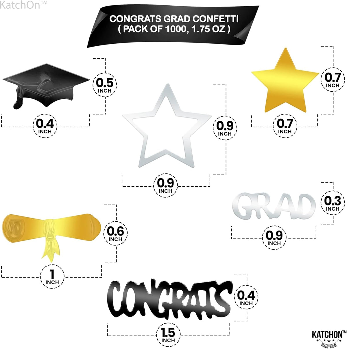 KatchOn, Congrats Grad Graduation Confetti 2025 - Pack of 1000 | Black and Gold Grad Decorations