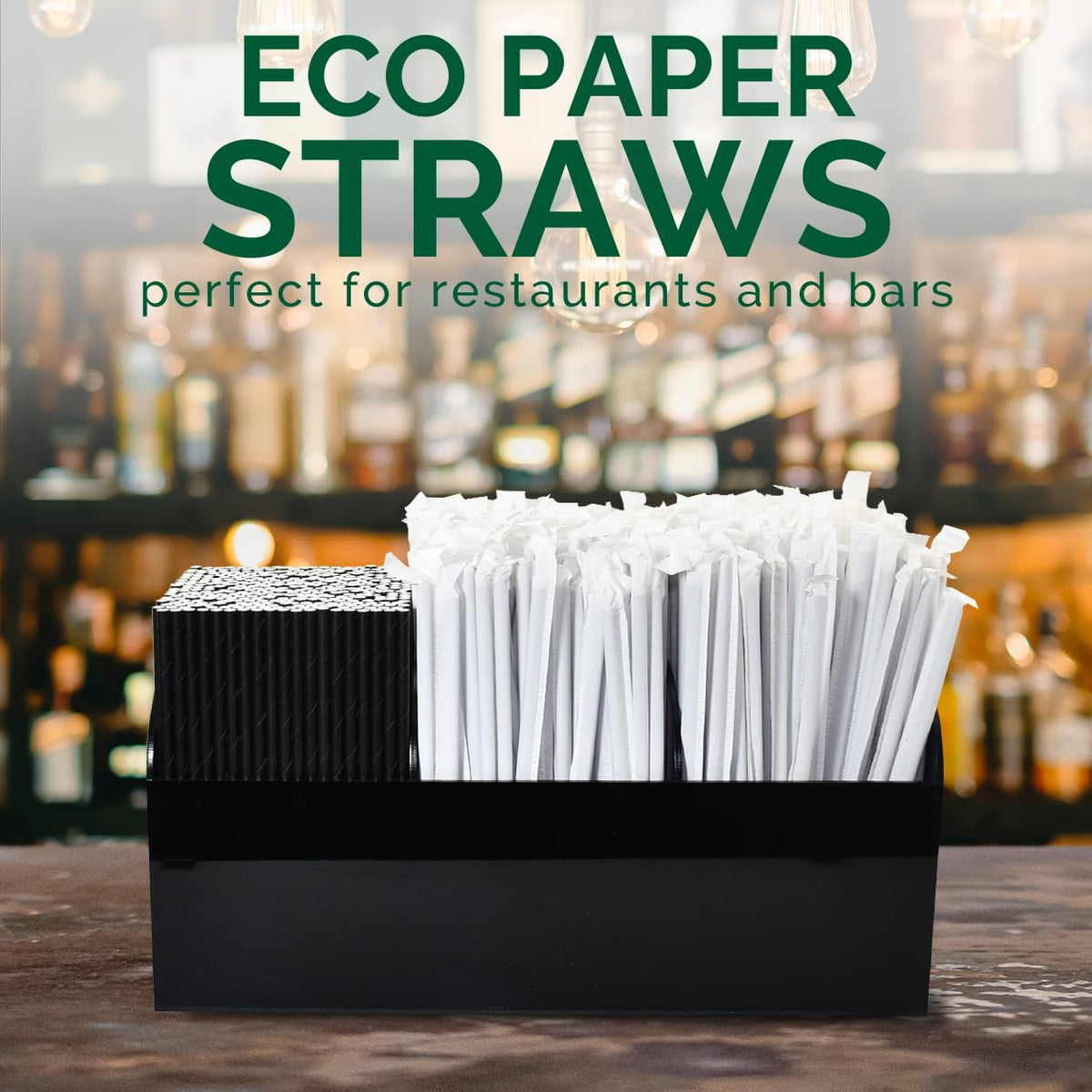 Black Paper Drinking Straws Bulk Individually Wrapped - 1000 Counts, 7.75" x0.24" - For Cocktail