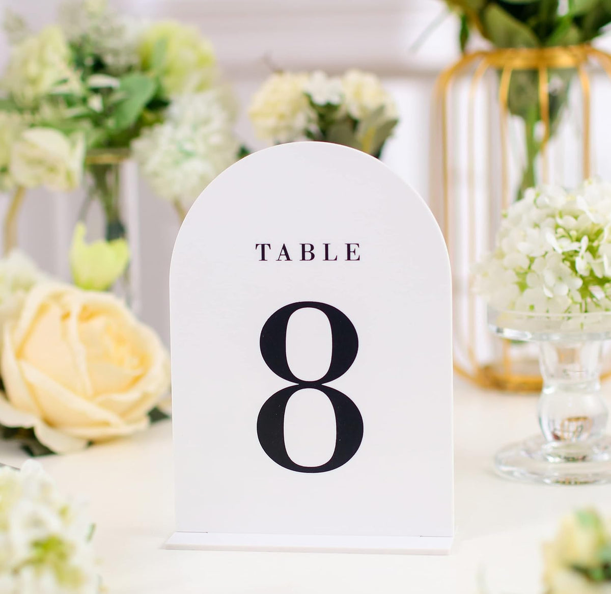 UNIQOOO White Arch Wedding Table Numbers with Stands 1-30, 5x7" Acrylic Signs and Holders, Perfect