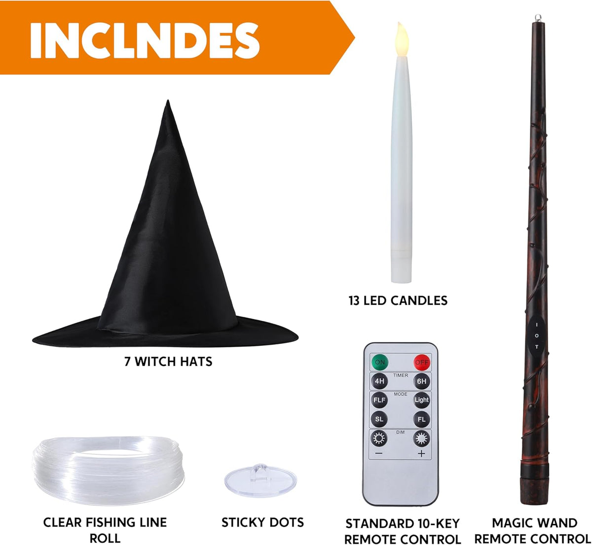 JOYIN 20Pcs Halloween Floating Candles and Witch Hat Light Up with Wand Remote Set Magic Hanging