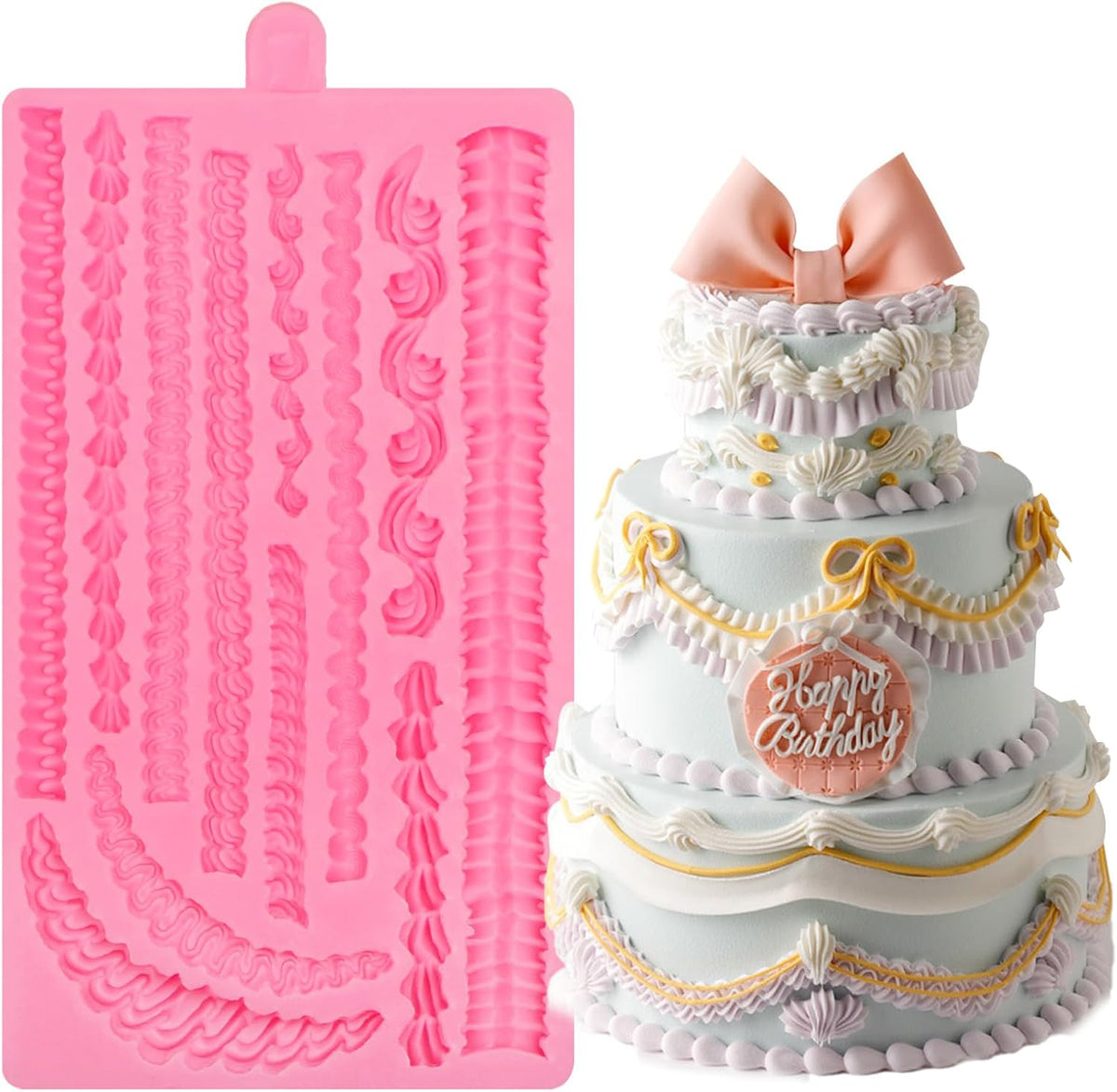 Lambeth Cake Border Fondant Molds, Whipped Cream Shaped Silicone Molds, Cake Decoration Chocolate