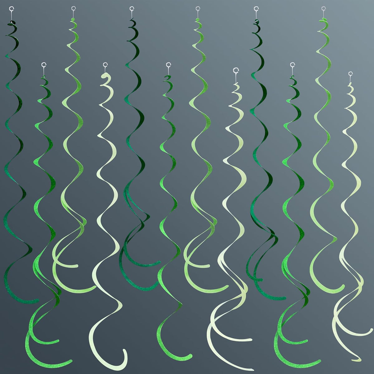 36Pcs Green Hanging Swirl Decorations Ombre Green Felt Swirl Streamer Spiral Ceiling Garland for