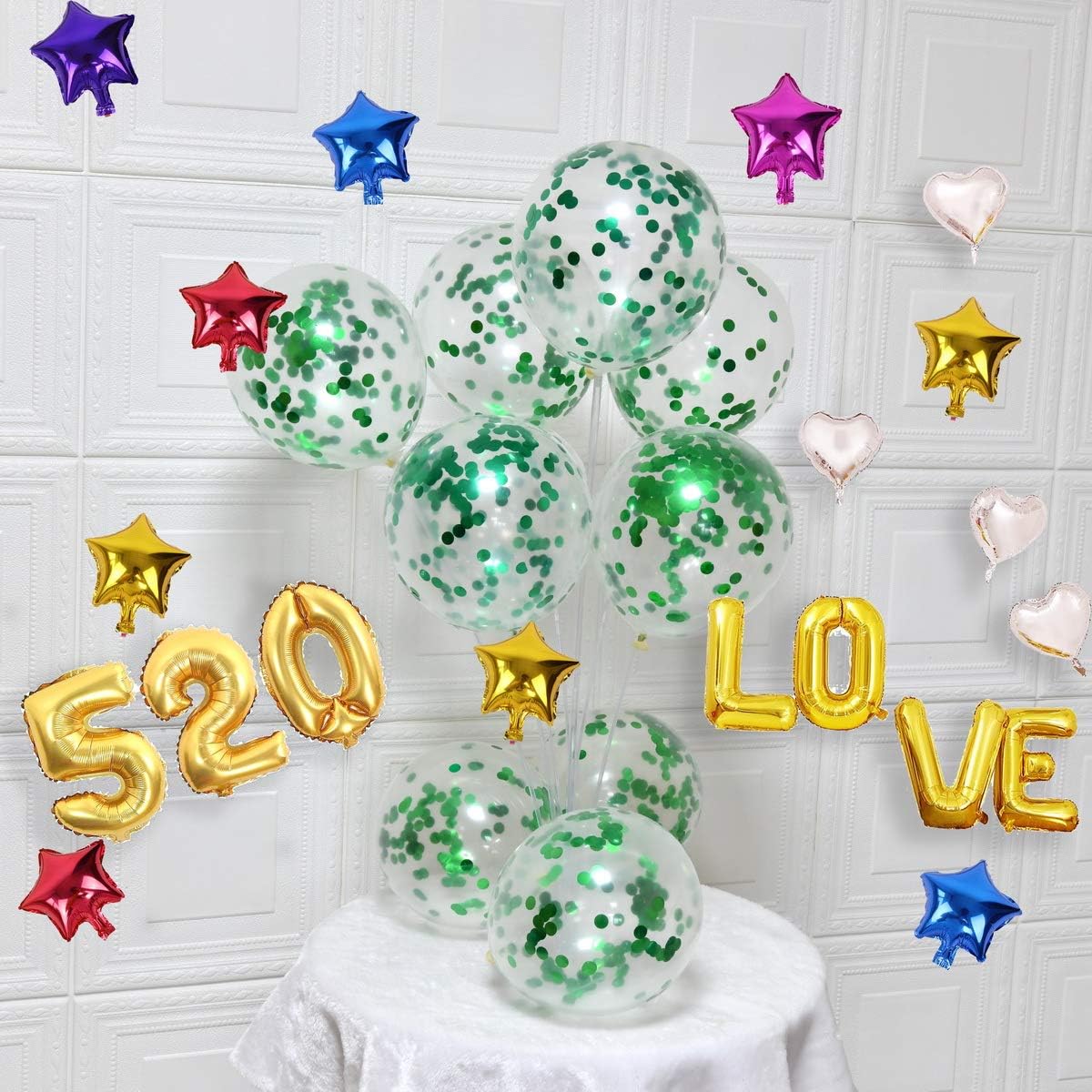 Green Confetti Balloons 12 inch, 50 Pcs Clear Balloon with Green Confetti for Graduation Birthday
