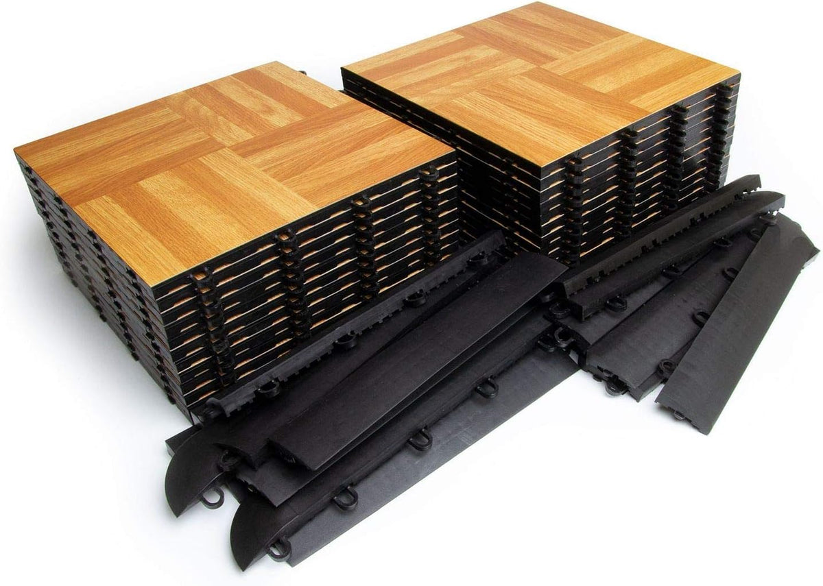 Big Floors 5X5OAKFLOOR Interlocking Lightweight Plastic Modular Dance Floor Kit (5' x 5'), Oak, 45