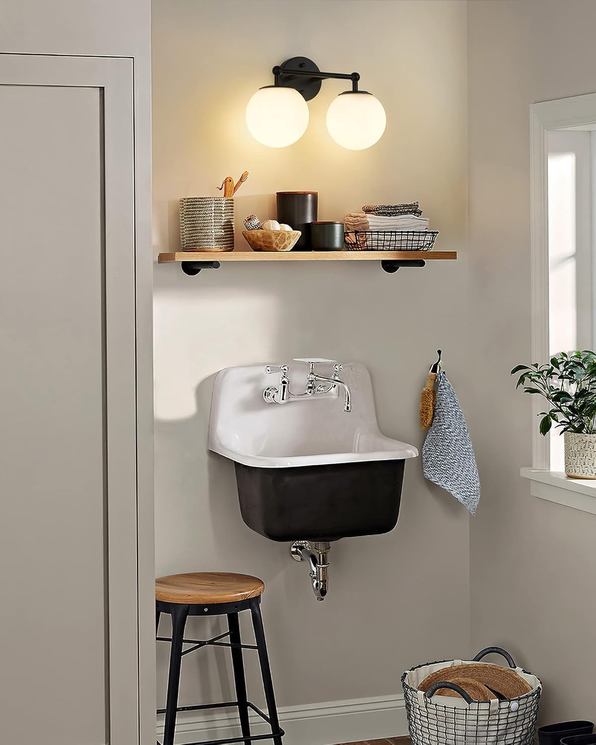 Black Vanity Light, 2 Light Black Modern Bathroom Light Fixtures Over Mirror with White Milk White