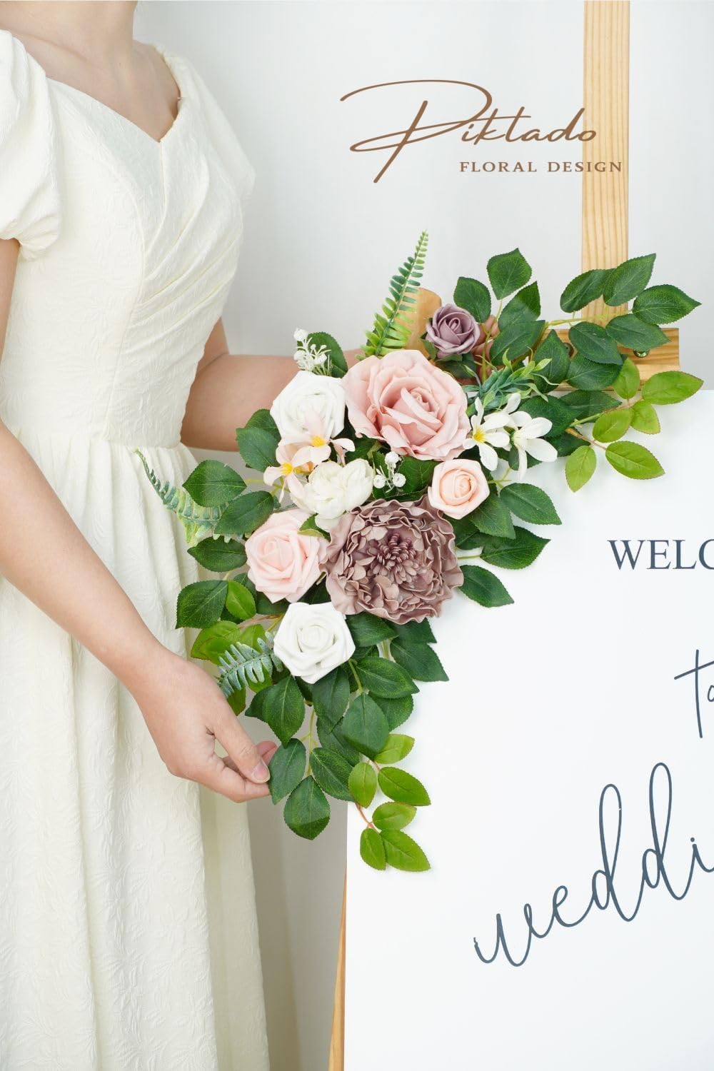 Wedding decor (pack of 2) Welcome Sign Flower Backdrop Garland For Ceremony Reception Wall Easel