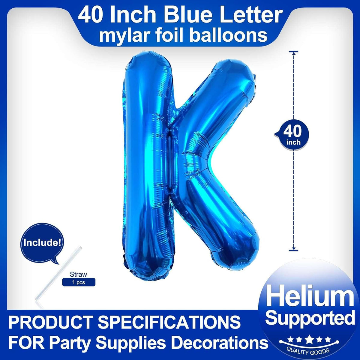 40 Inch Blue Letter K Balloons, DIY Phrase Foil Alphabet Letter K Balloons DIY Word K Banner for