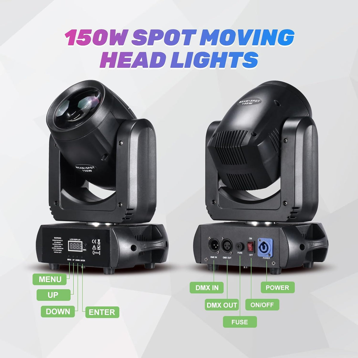 150W Moving Head DJ Lights LED Stage Light Beam Spot Wash 8 Gobos 8 Colors Stage Lighting DMX 512