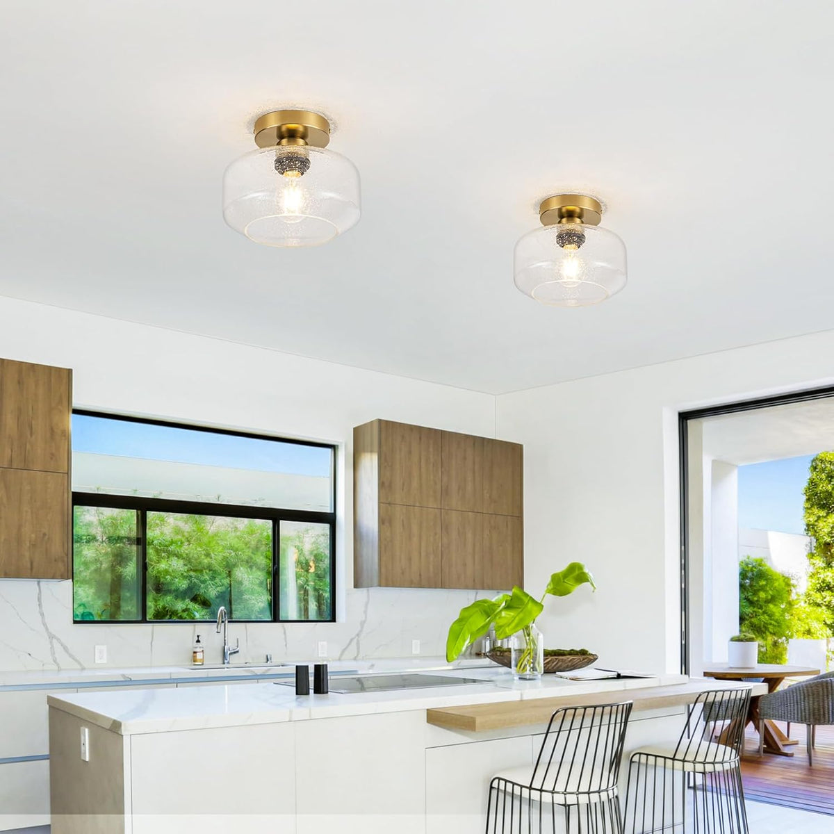 Simple & Elegant Semi Flush Mount Ceiling Light - Gold and Brass Fixture w/ 900LM LED Bulb for