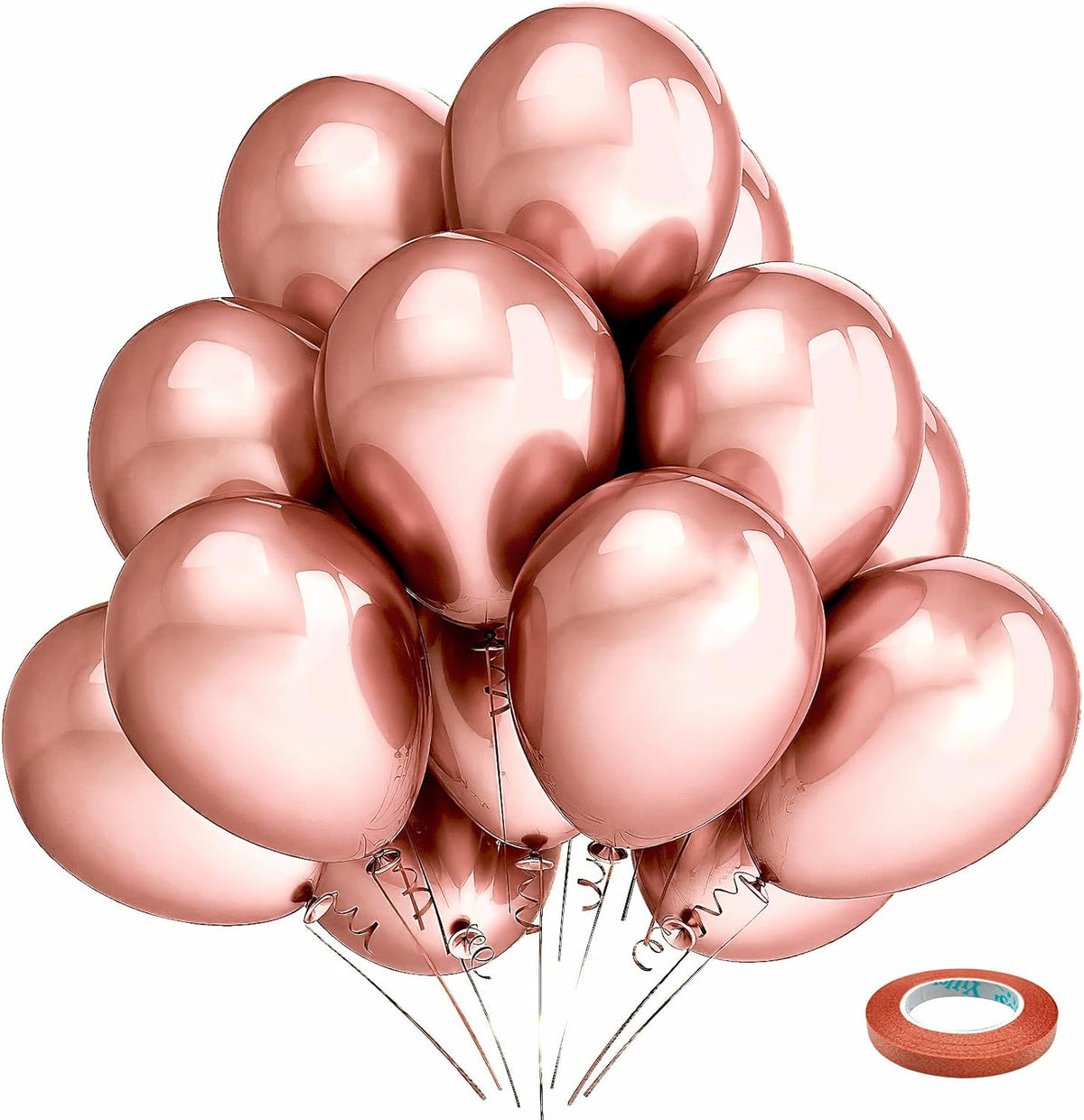 Bezente Rose Gold Metallic Chrome Balloons, 100 Pack 12 inch Rose Gold Latex Round Helium Balloons