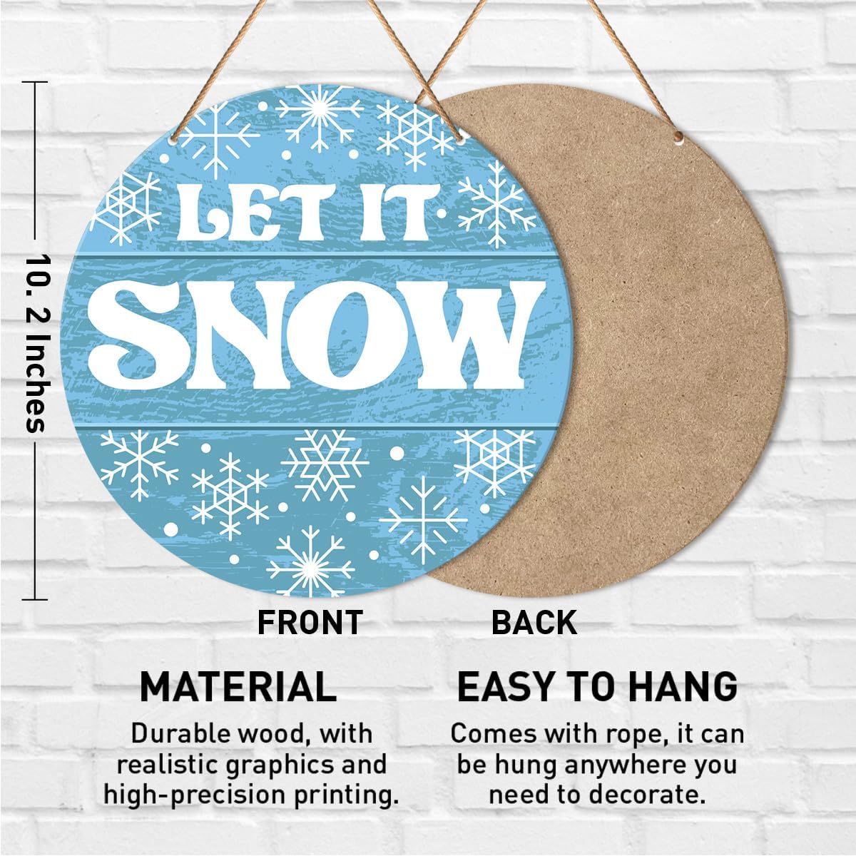 Muktoujaumai Winter Sign Front Door Decor, Christmas Round Hanging Sign Decor Snowflake Xmas