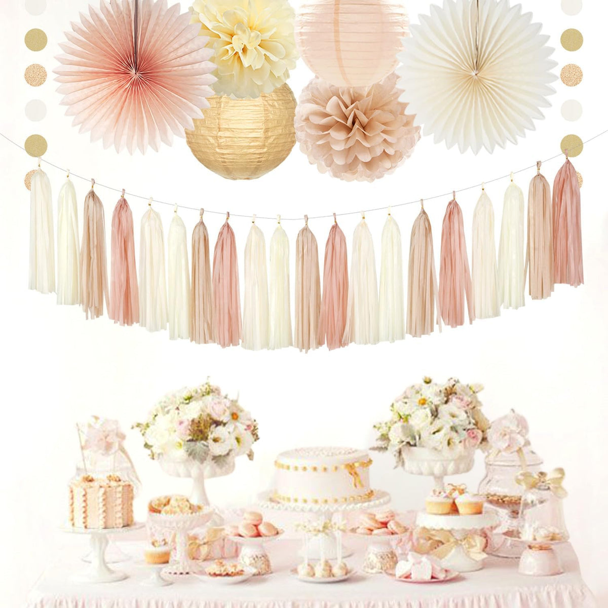 Champagne-Gold Beige 21st Happy-Birthday Party-Decorations - 31pcs Sweet 16 18th Women Girls Paper