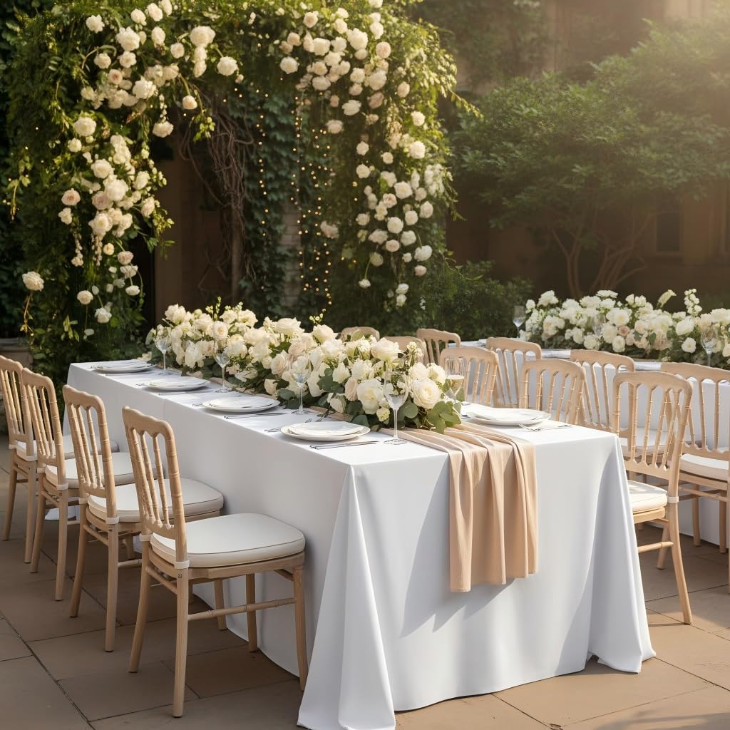 Fitable White Table Clothes for Rectangle Tables, 6 Pack - 90 x 132 Inch - Reusable and Elegant