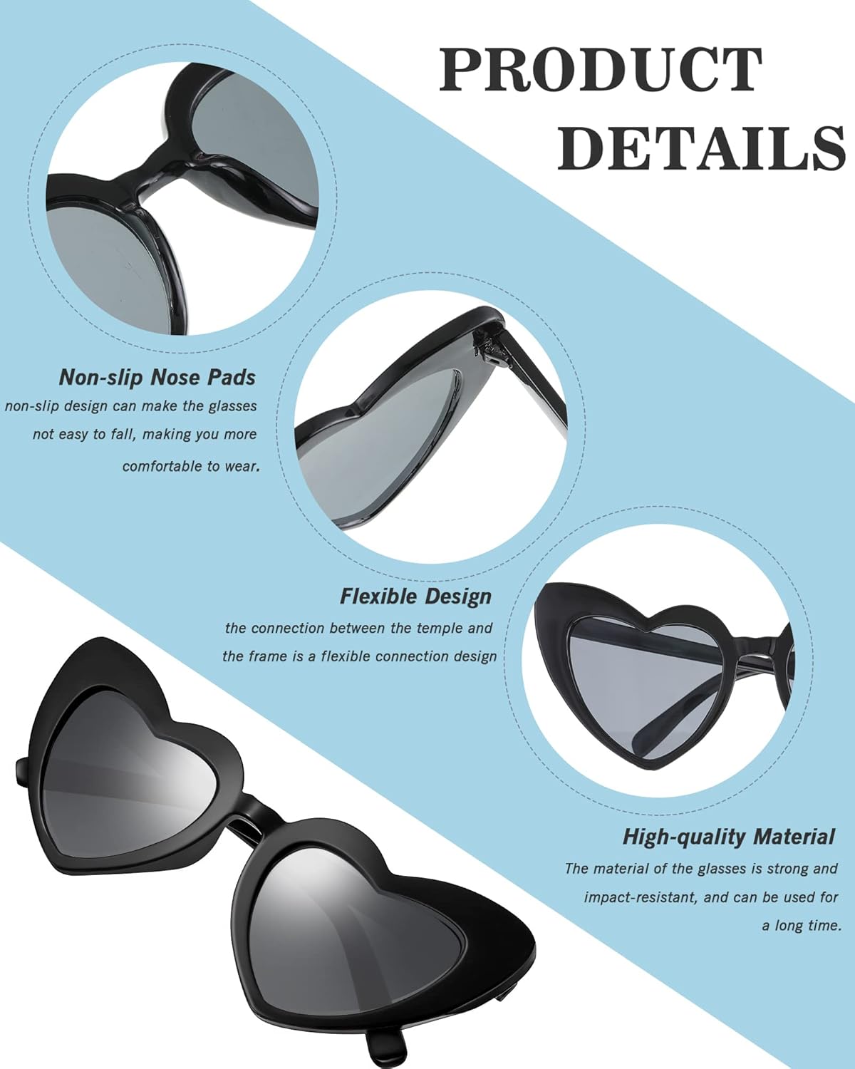 Flutesan 20 Pairs Retro Heart Sunglasses Vintage Cat Eye Heart Glasses Women Bachelorette Bride