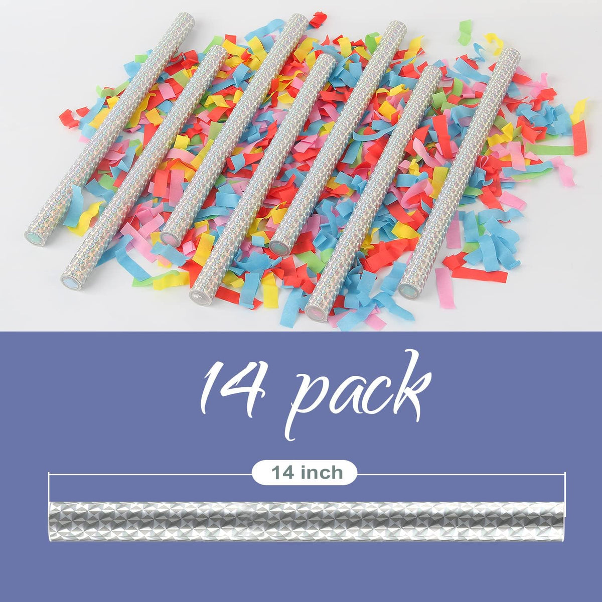 BATTIFE 14Pack Confetti Wands, Colorful Confetti Shoot Poppers, Tissue Paper Flick Flutter Sticks