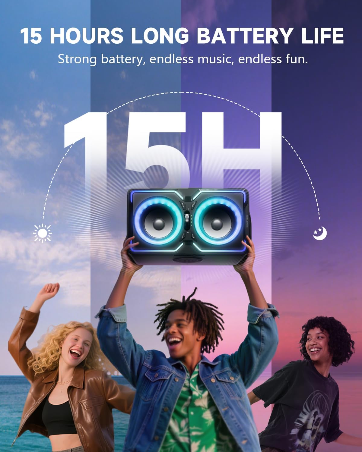 Hotlemon Large Bluetooth Speaker: 240W Peak Powerful Loud Sound with Deep Bass, 15H Playtime, Fast