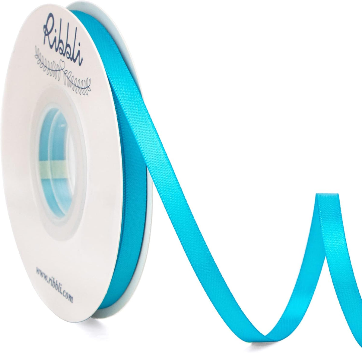 Ribbli Turquoise Blue Double Faced Satin Ribbon,1/4” x Continuous 25 Yards,Use for Bows