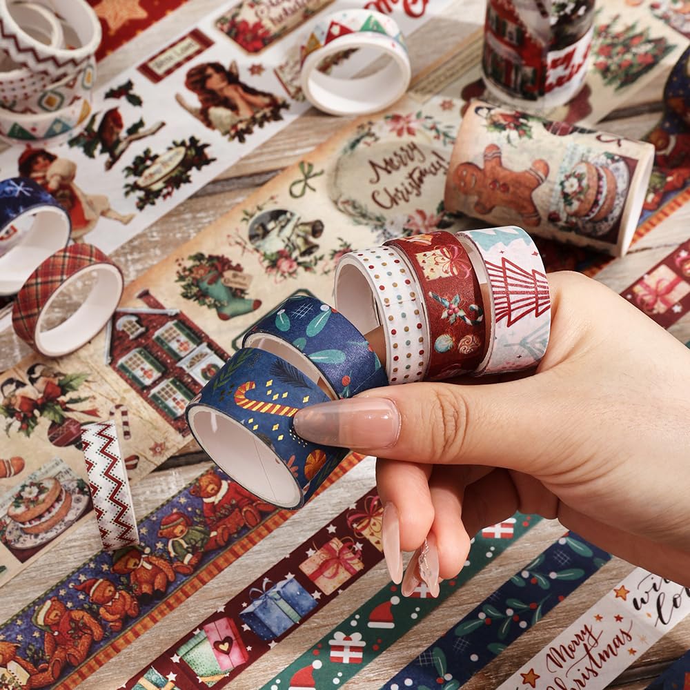 20 Rolls Christmas Theme Washi Tape Set, Writable Decorative Tapes for Scrapbooking, Bible