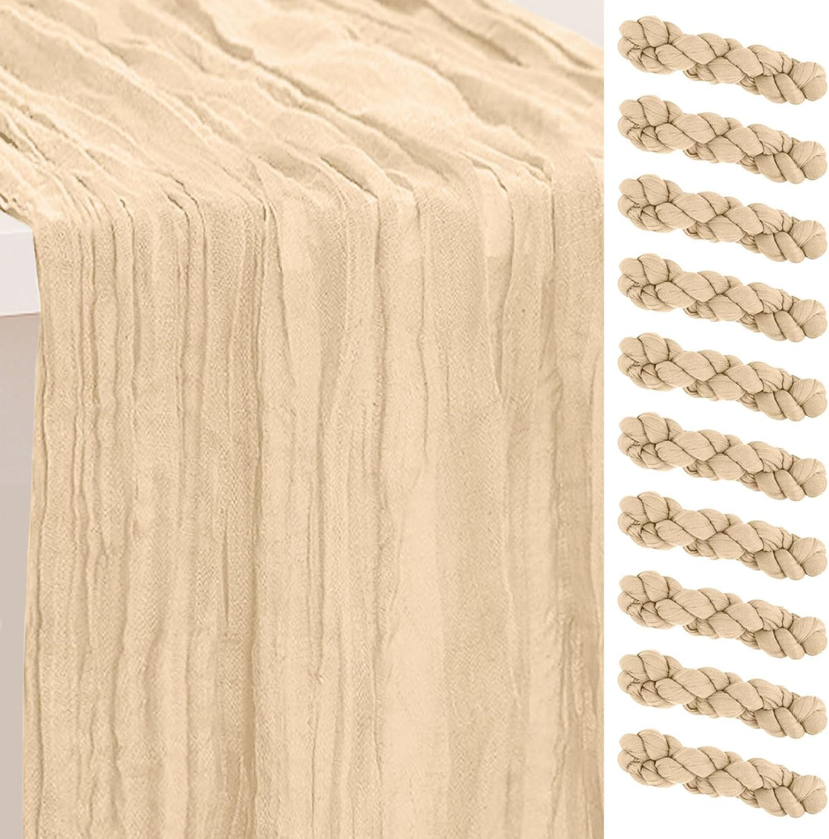 10 Pack Nude Cheesecloth Table Runner 35x120 Inch 10Ft Rustic Gauze Cheese Cloth Table Runner Sheer