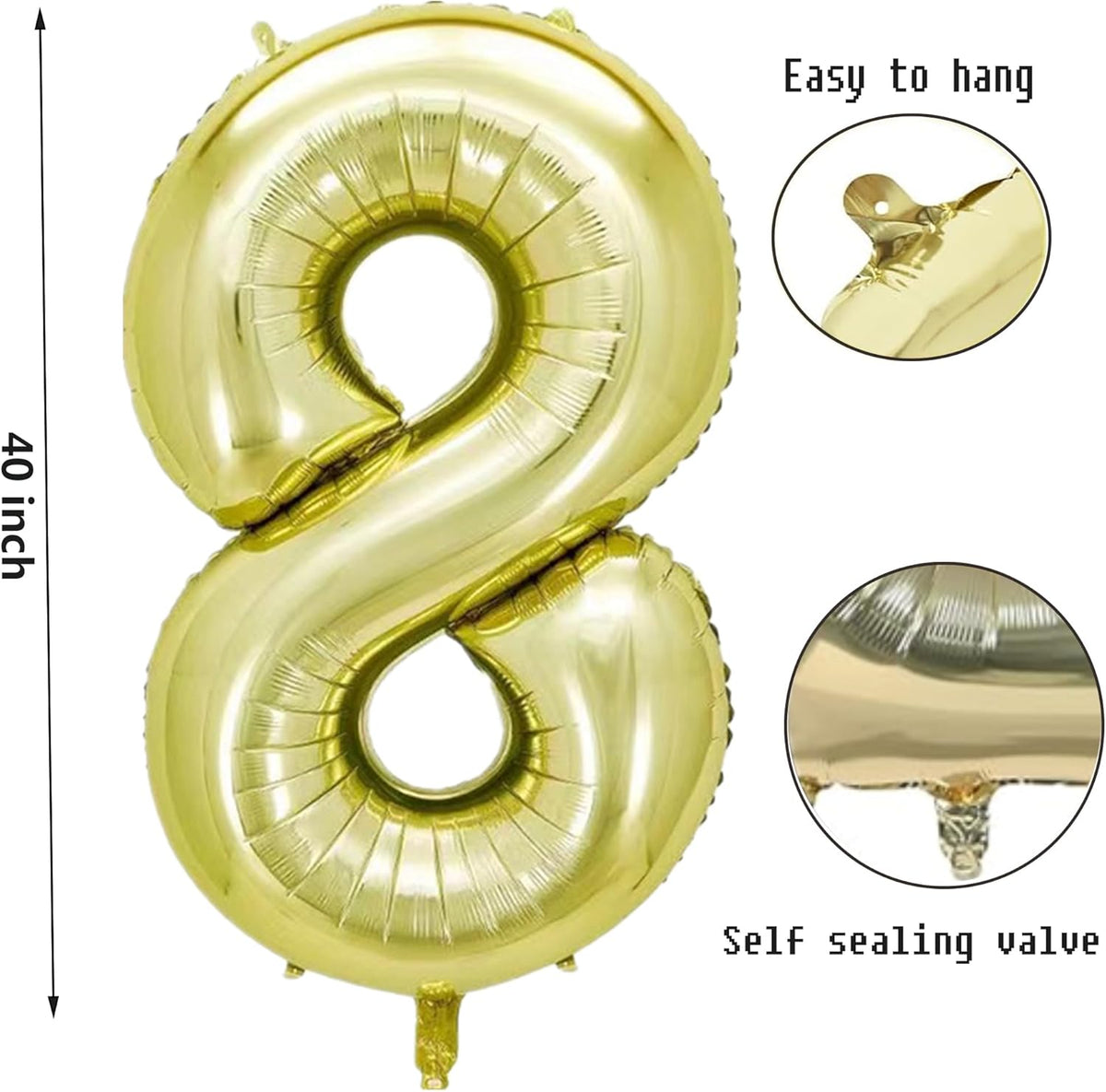 40 Inch Numbers 8 Light Gold Large Balloon Digital 8 for Birthday Party, 0-9 Birthday Party