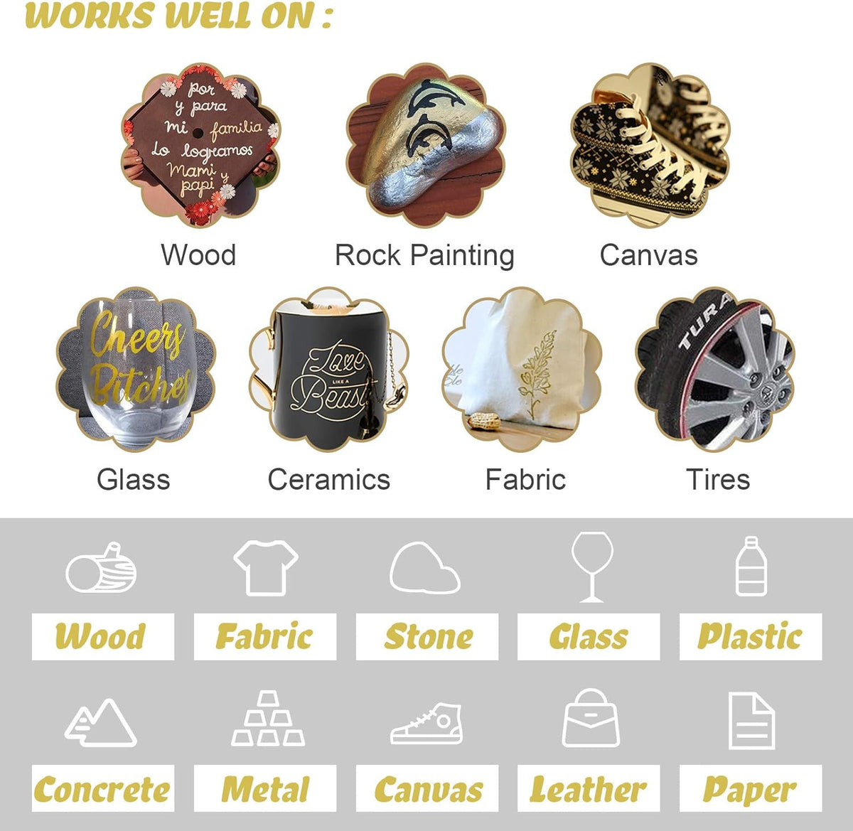Paint Pen Gold Silver Metallic Permanent Acrylic Markers Set for Fabric Glass Rock Wooden Ceramic