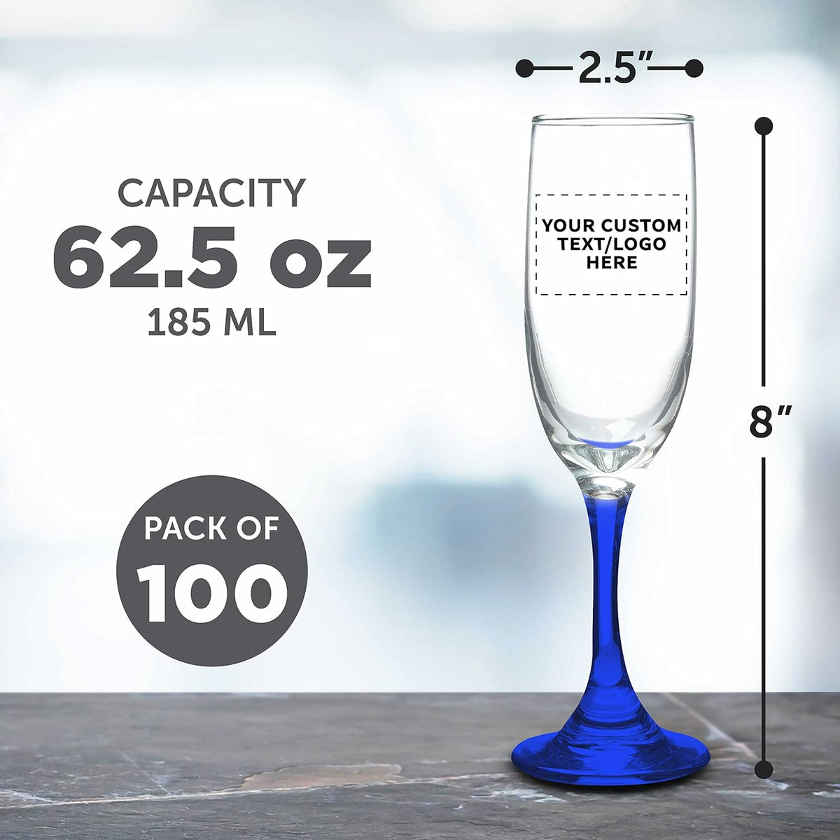DISCOUNT PROMOS Custom Premiere Champagne Flutes 6.25 oz. Set of 100, Personalized Bulk Pack
