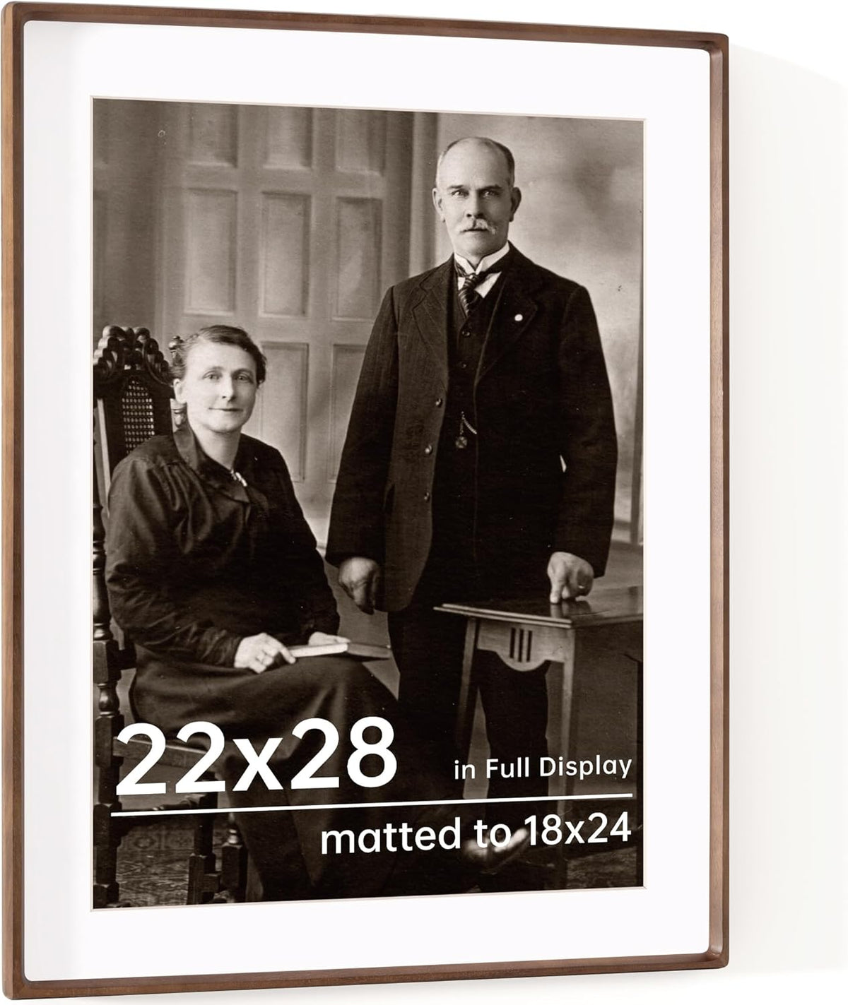 22x28 Frame with Mat to 18x24 Picture Frames USA-Sourced Natural Solid Walnut Wood Handcrafted