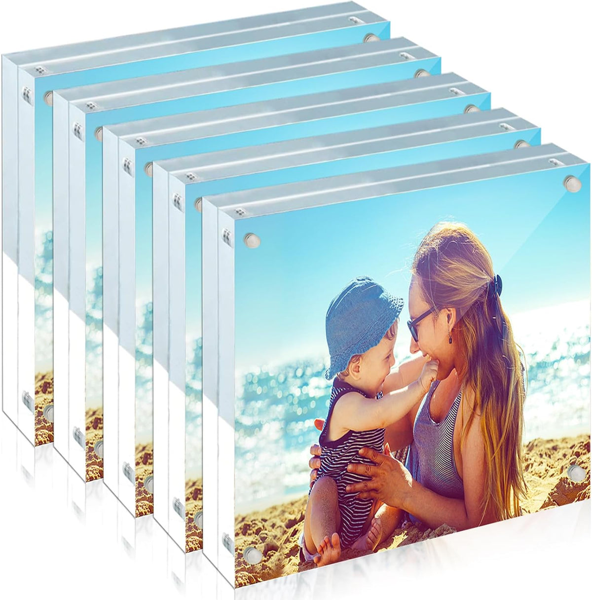 HELPLEX Acrylic Frame, 5 Pack 4x4 Inch Picture Frames, 20mm Thicker Frameless Clear Double Sided