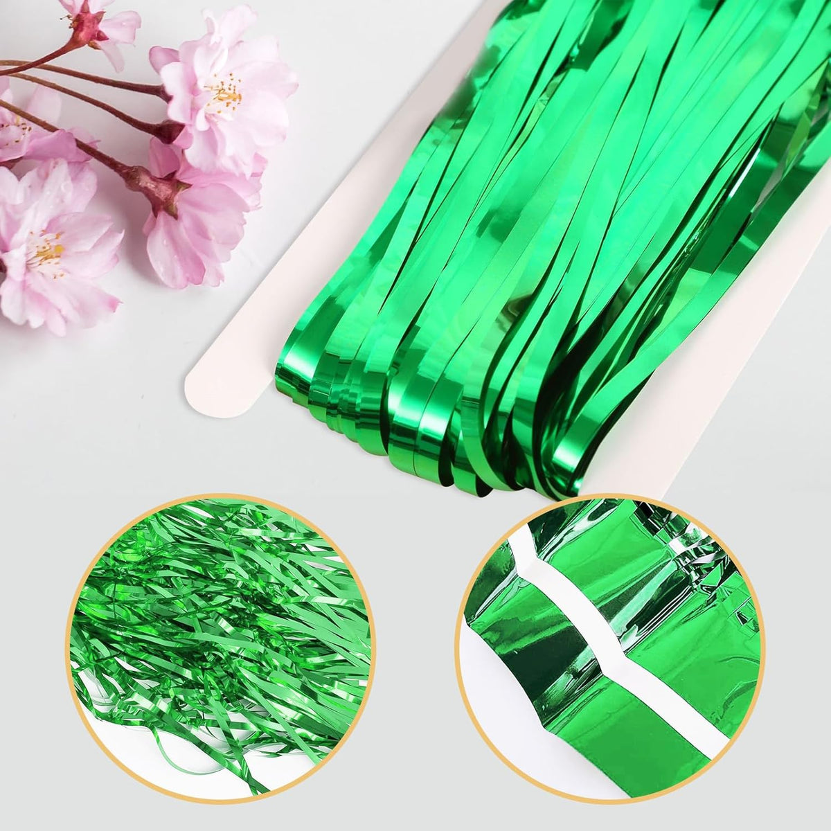 10 Pack Green Backdrop Curtain 3.2ft x 8.2ft Metallic Tinsel Foil Fringe Curtains Photo Booth