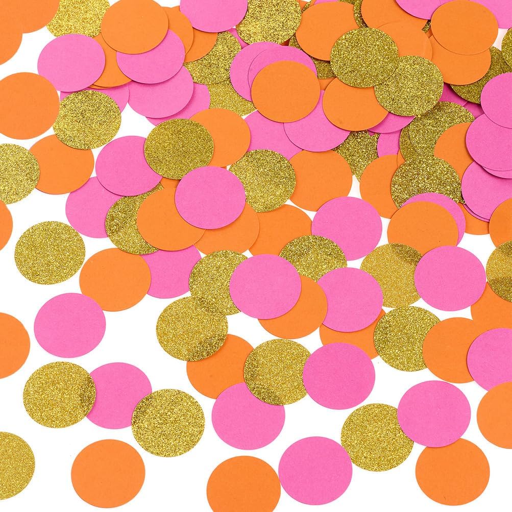 Hot Pink Orange and Gold Confetti Table Decoration for Baby Shower Valentine's Day Bachelorette
