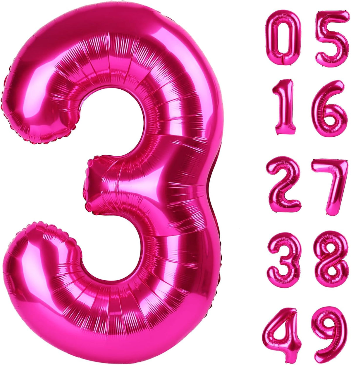 40 Inch Hot Pink 3 Large Number Balloon, 3 13 23 30 33 Hot Pink Birthday Party Decorations, Number