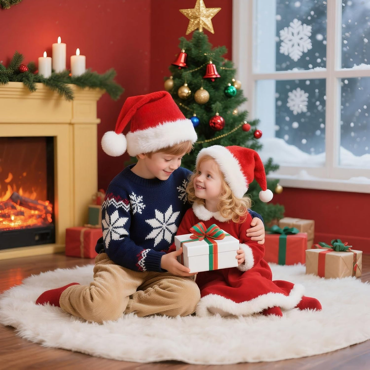 Christmas Hats, Santa Hat for Kids/Baby Unisex Warm Comfort Red Velvet Holiday Xmas Hat for New